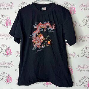 Kenntex Black Dragon Graphic T-Shirt Japanese style symbols language
